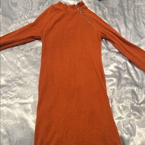 Rust Orange Ribbed Dress